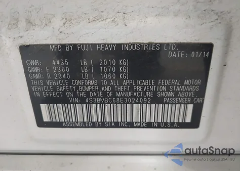 2014 Subaru Legacy 2.5I Premium from USA, damaged, VIN 4S3BMBC68E3024092